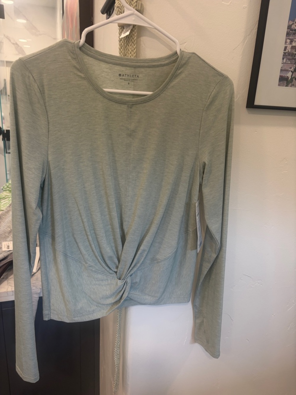 Athleta Light Sage Green Long-Sleeve Twist-Front Tee Essence twist top
